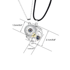 Asotagi Sun and Moon Magnetic Couple Necklaces 100 Languages I Love You Projection Couples Necklace Matching Necklace for Couples Gift, Metal, Jade