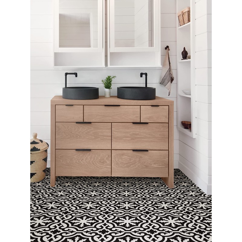FloorPops Parma Peel & Stick Floor Tiles, Black