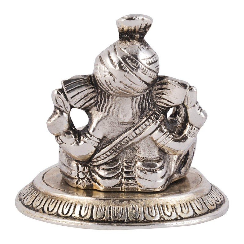 Lavanaya Silver Aluminium Lord Ganesha Idol, 9 X9 X9 cm,