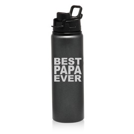 25 oz Water Bottle Sports Travel Mug Gift Best Papa Ever (Charcoal)