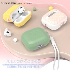 MHYALUDO for AirPods 3rd Generation Case Cover with Cleaning Kit, Full Drop Protection Cover with Lanyard, Youthful Macaroon Color for AirPods 3rd Generation Charging Case, Green/Gray