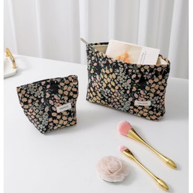 ONEGenug Cosmetic Bag Small 2 Pieces Make Up Bag Women Girls Makeup Bag Organiser for Travel Gift, A-gypsophila, Simple cosmetic bag