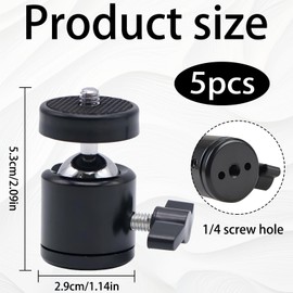 Pack of 5 Ball Head Tripods, 360° Rotatable Mini Tripod Head, Ball Head 360° Rotatable with 1/4 Universal Interface, Ball Joint for Tripods, Monopods, Cameras