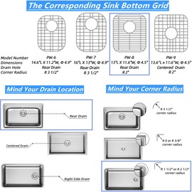 Sink Bottom Grid Kitchen Universal Sink Grate, 304 Stainless Steel Sink Rack Protector with Rear Drain 13.2" X 11.6"
