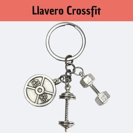 Crossfit Gym Keychain - Crossfit Keychain with Disc and Dumbbells - Fitness Keychain for Crossfit or Gym Lovers - Metal Disc Dumbbell Keychain - Unisex Keychain, grey, XL