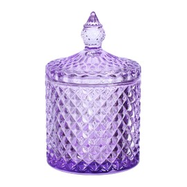 Sizikato Diamond Faceted Glass Candy Jar with Lid, 10oz Purple Decorative Jar, Nut Jar, Dried Fruit Storage Jar.