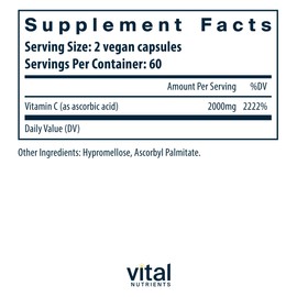 Vital Nutrients Vitamin C 1000mg (100% Pure Ascorbic Acid) | Vegan Antioxidant Supplement for Immune Support and Iron Absorption* | Gluten, Dairy and Soy Free | Non-GMO | 120 Capsules