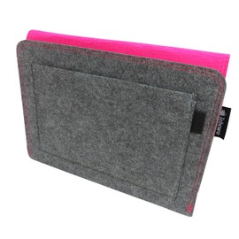 Tebewo Felt Bed Organiser, Sturdy Bed Shelf, Hanging Shelf for Bed Box, Bed Bag for Storing Books, Remote Control and More (Magenta/Dark Grey, 27 cm x 22 cm x 2 cm)