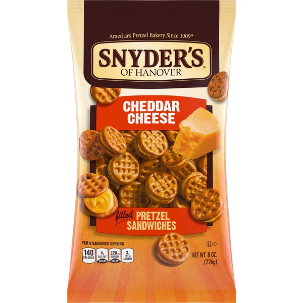 Snyder's of Hanover Pretzel Sandwiches, Cheddar Cheese, 8 Ounce (Pack of 12)