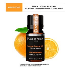Aceite Esencial de Naranja Marie d'Argan, 100% Natural, Orgánico, Vegano, 10 ml, Grado Terapéutico, Aromaterapia,Difusor, Humidificador, Meditación