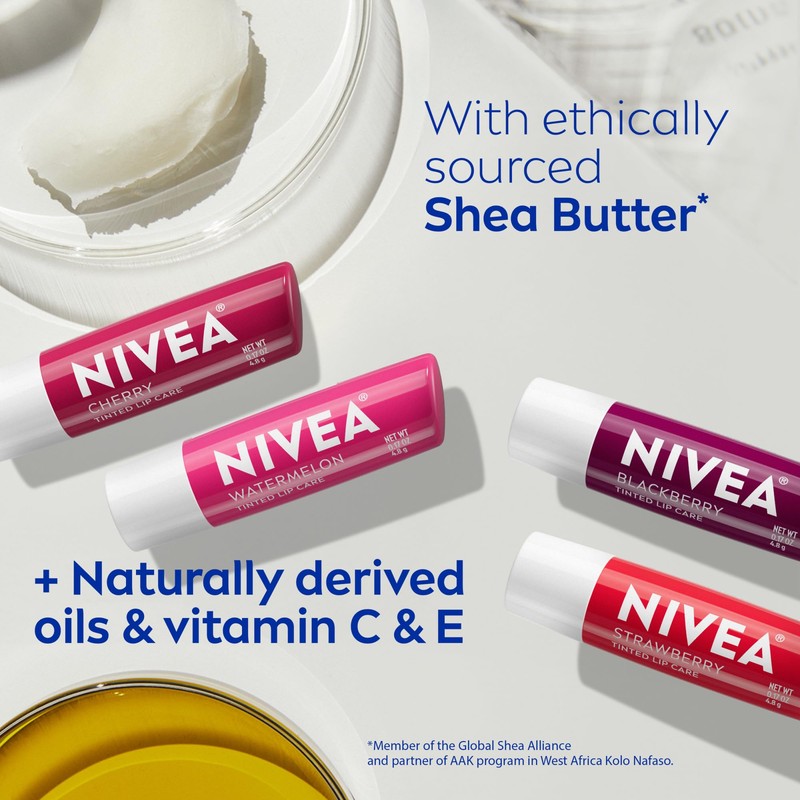 NIVEA Lip Care, Fruity Tinted Lip Balm Variety Pack, Cherry,