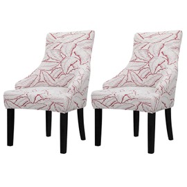 Lellen Wingback Chair Slipcovers with Pattern Stretch Wing Chair Covers Reusable Arm Chair Protector Cover for Dining Room Banquet Home Decor etc Hand Machine Washable (Reed Leaf Red, 2PCS)