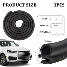 10Ft Car Door Weather Stripping Door Seal Strip,U-Shaped Rubber Seal Strip with Metal Clips,Universal Push-in Car Door Edge Guards Keeps Car Interior Tidy & Quieter (10Ft)