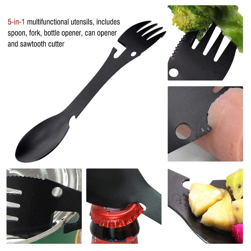 5 En 1 Cuchara MultifuncióN PortáTil, Cuchara Tenedor Abrebotellas Cortador