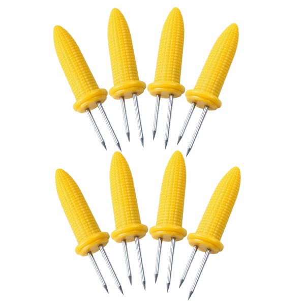 GOLDY Corn Cob Holders Skewer Stainless Steel Heavy Duty with Handles for Home Cooking Barbecue Picnic Gatherings Parties and Outdoor Activities Kitchen Tool Utensil Yellow Color(Pack of 8Pcs), (XYZ)