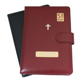 Gamekeepers Cottage gifts Christian Cross 5 Year Diary Planner A5 Burgundy or Blue & Free Engraving 653