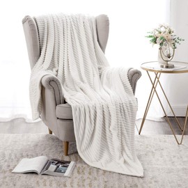 MIULEE Flannel Fleece Throw Blankets Soft Warm Comfortable Throws for Sofa Corduroy Fluffy Blanket Bed Throw for Bedroom Couch Travel Kids Bedroom Accessories 50x60Inch Beige