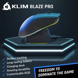 KLIM Blaze Pro Rechargeable Wireless Gaming Mouse with Charging Dock RGB - New Version - High-Precision Sensor and Long-Lasting Battery - Up to 6000 DPI - Great PC Gaming Mouse Wireless