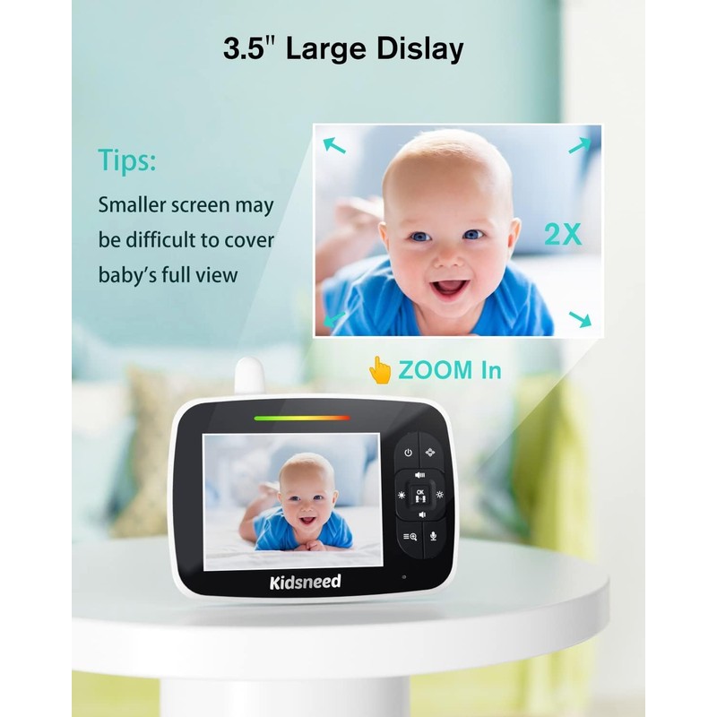 Kidsneed Baby Monitor - 3.5" Screen Video Baby Monitor with