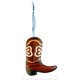 Unbranded Boot - Double-sided Wood Intarsia Christmas Tree Ornament - Cowboy theme