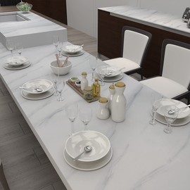 TOTIO Extra Wide Glossy White Marble Contact Paper Peel and Stick Granite Wallpaper Thicker 31.5x157inch Self-Adhesive Furniture Sticker DIY Decorative Paper Counter Top Cover Waterproof Vinyl Wrap