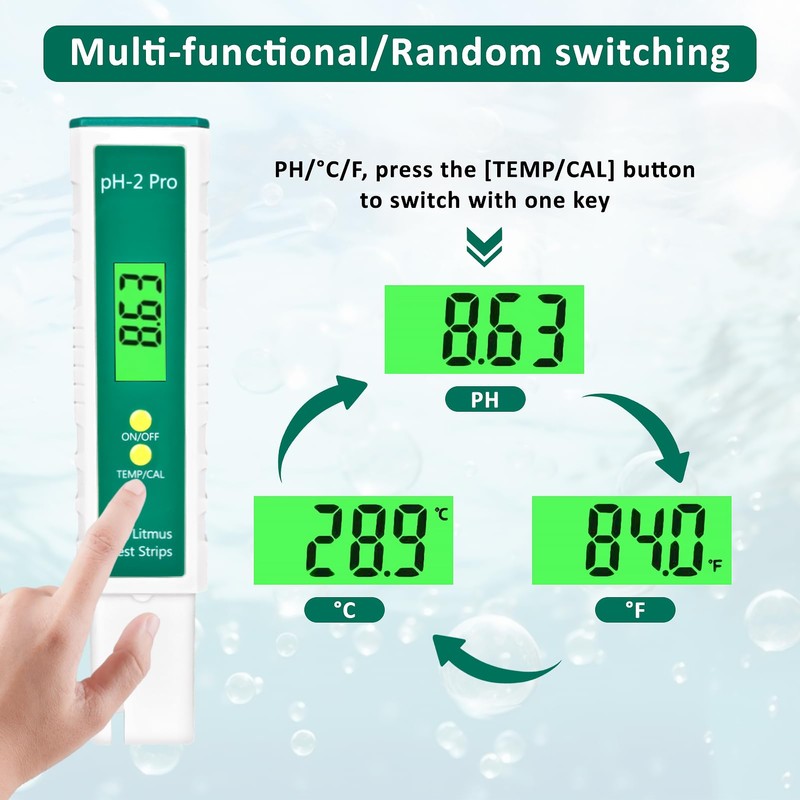 Homcoice pH Meter Digital pH/Litmus Test Strip/Temp Multifunction pH Tester,