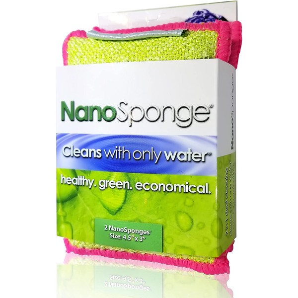 Nano Sponge Kitchen Cleaning Sponges. Everyday, Medium Sized, Heavy Duty Household Kitchen and Dish Sponge. 2 Pack. 4.5 x 3"