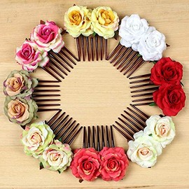 4 pieces of ethnic style spring and summer bridal hair comb, seven toothed hair comb, dance festival, floral hair comb, simulated flower inserted hair accessory (Purple+Blue+Pink+Deep Red, One size)