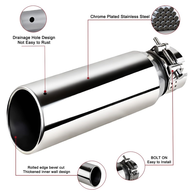 MuRealy 3 Inch Exhaust Tip, 3" Inlet 4" Outlet 12"