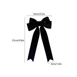 2Pcs Velvet Hair Bows for Women, Black Bow Hair Clips with Long Ribbon Alligator Clips Christmas Hair Accessories for Women Girls