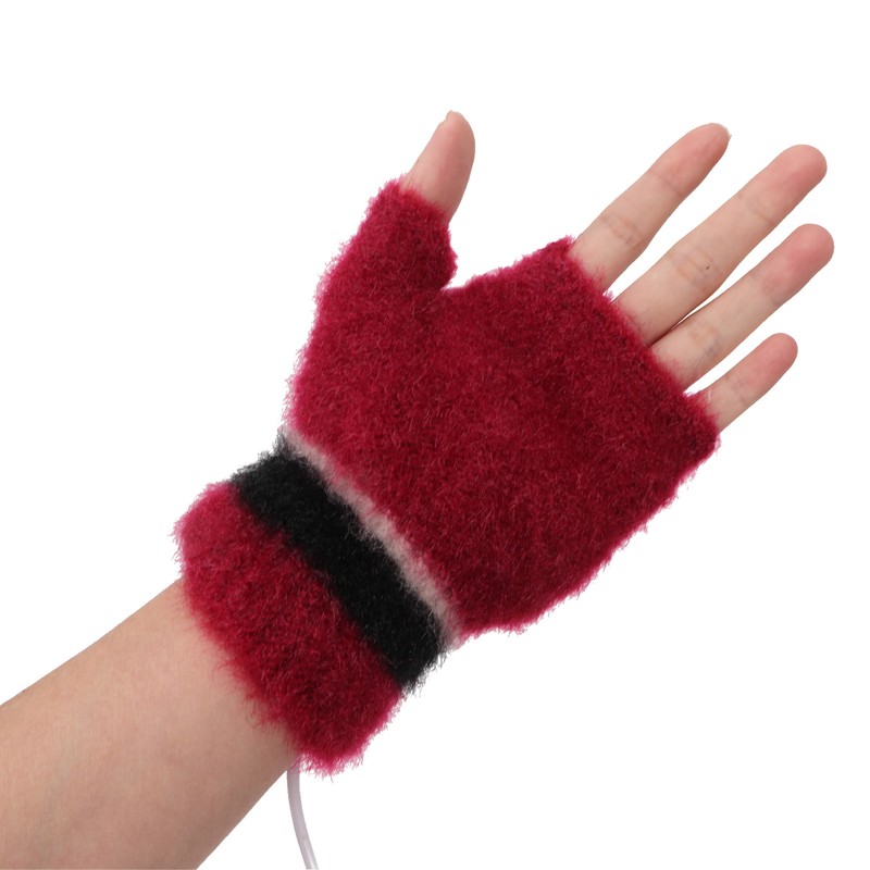 USB Heated Gloves Half Fingerless Flip Burgundy Double Sided Knit