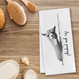 CosxHabitat are You Pooping Alpaca Bathroom Hand Towels,Funny Farmhouse Animal Llama Hand Towels for Bathroom Decor,Alpaca Lover Gifts for Women,16x24 Inches