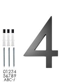 roslyong Floating House Number 5 Inch, Modern Outdoor Address Sign, Acrylic Solid Address Numbers with Nail Kit, Black Address Number 4