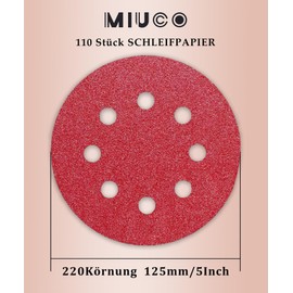 TWSTYFAL Sandpaper 125 mm Velcro 220 Grit 8 Hole Sanding Discs 125 mm Round Velcro for Random Orbital Sander (Pack of 110)