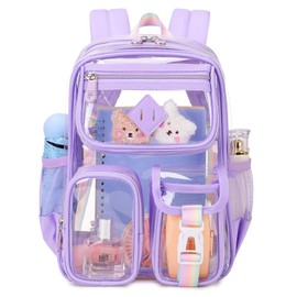 Clear Backpack for Stadium Events 12×12×6 in Mini Clear Bag Transparent School Bookbag for Kids Girls Women with Thicken Shoulder Straps for Concert, Sporting Events, School, Festival,Purple