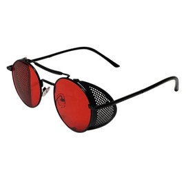 Liujiami Unisex SteamPunk Sunglasses Classic Retro Style Metal Round Goggle Women Men UV400 Glasses (Red)