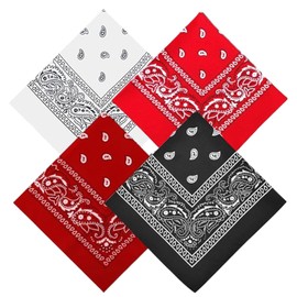 Pack of 4 Bandana, Men's Bandana, Bandana, Women, Multifunctional Headscarf for Men and Women with Original Paisley Pattern, Headwear Bandana, Head Scarf, Wrist Head Biker, red
