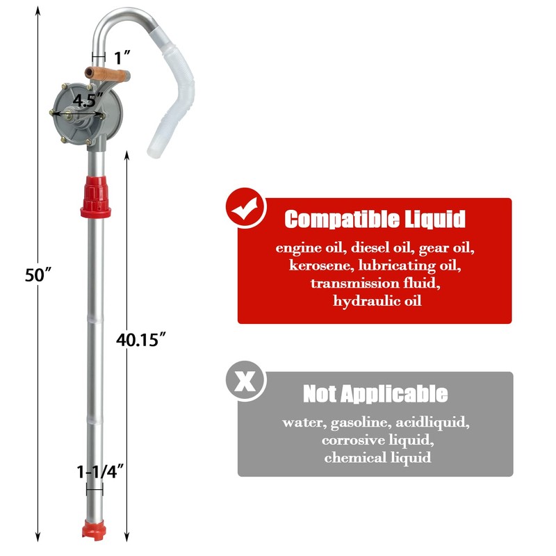 Sutekus Rotary Drum Pump, 15-55 Gallon, for Fuel Transfer (Kerosene,