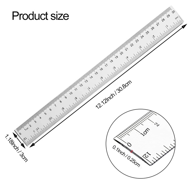 YouOKLight Plastic Ruler 30cm, Clear Ruler,Transparent Ruler 12 inch,Metric Ruler,Ruler