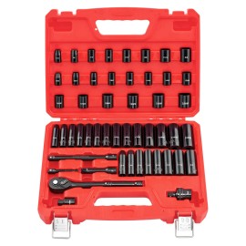 50-Piece 3/8 in Drive Impact Socket Set 6 Point Deep Shallow SAE & Metric (8 to 22) Model D0100XFPT07Square Size: 3/8", Quantity: 50 PCS
