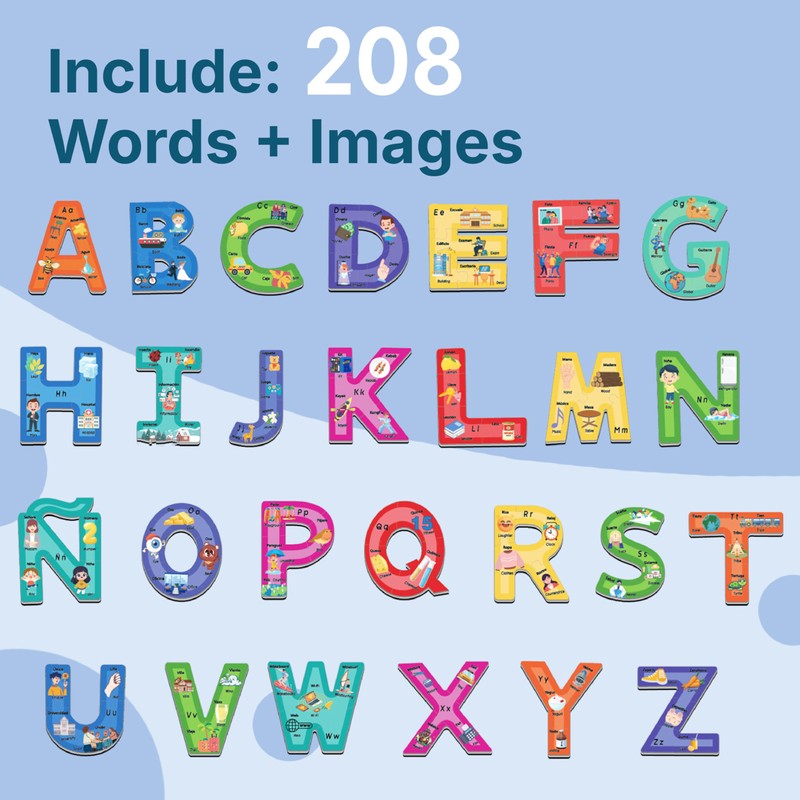 Bilingual Spanish English Alphabet ABC Puzzle Jigsaw for Toddlers, Age