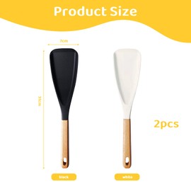 WJWINER 2 Stück Silikon Löffel, Multifunktionslöffel, Flexibel Spatel für Küche Mit Holzgriff, Silikon-Kochlöffel Servierlöffel für Antihaft-Kochgeschirr Kochen(Schwarz+Weiß)