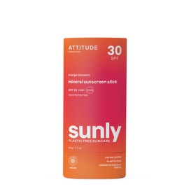 ATTITUDE Mineral Sunscreen Stick with Zinc Oxide, SPF 30, EWG Verified, Plastic-Free, Broad Spectrum UVA/UVB Protection, Dermatologically Tested, Vegan, Orange Blossom, 60 g