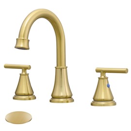 Fransiton Widespread Bathroom Sink Faucet 3 Hole, Brushed Gold Bathroom Faucet with Metal Pop-Up Drain, 2 Handle for 6-16" RV Vanity Sink