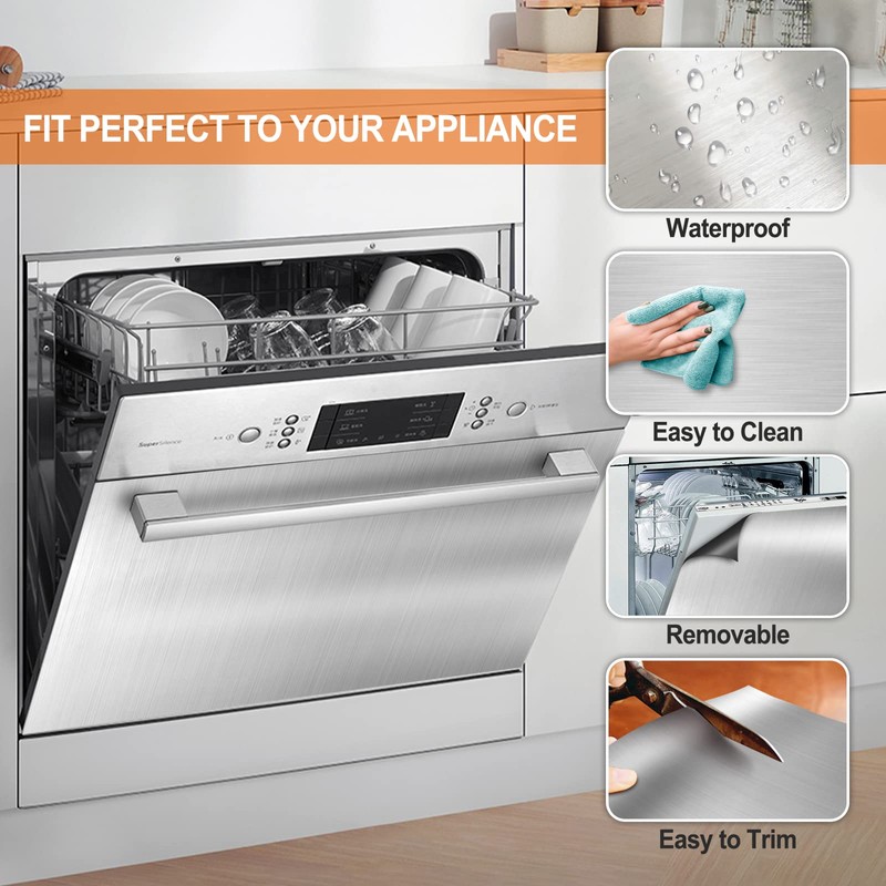 Silver Brushed Stainless Steel Dishwasher Magnet Cover - Decorative Kitchen