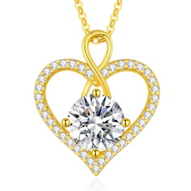 LOUISA SECRET Women's Infinity Heart Eternal Mini Heart Moissanite Round Necklace 925 Sterling Silver Brithday Gift Valentine's Day Christmas Day