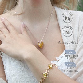 Leafael Rose Gold Plated Necklace for Women: Heart Shaped Citrine Yellow Crystal Center, November Birthstone, Dazzling Cubic Zirconia, Hypoallergenic Chain (18"+2"), Timeless Jewelry Gifts for Her