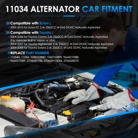 HAYIAUTO 11034 Car Alternators Fit for Toyota Camry 2004-2006, Highlander 2004-2007, Solara 2004-2008, for Scion tC 2005-2010 L4 2.4L 2362cc Automotive Replacement Alternators 11034N, 104210-388