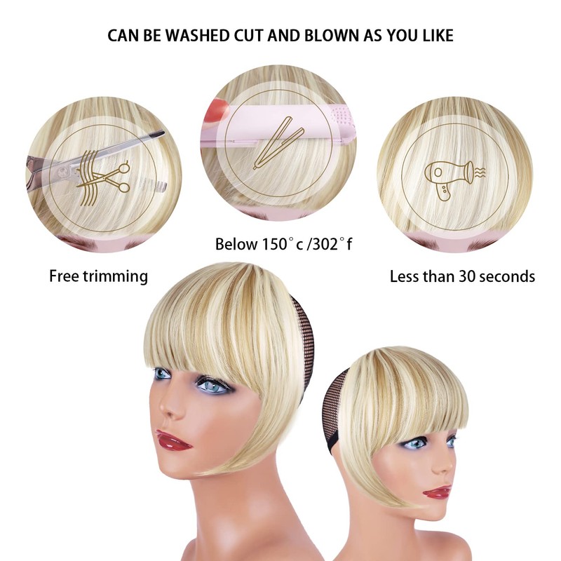 XRACEPHOL Blonde Bangs Clip in Thick Natural Full Front Neat