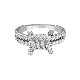 LeCalla 925 Sterling Silver CZ Barbed Wired Ring for Women | Zirconia Stacking Ring Engagement Rings | Eternity Wedding Band Promise Rings for Her (Size - 5 No.)